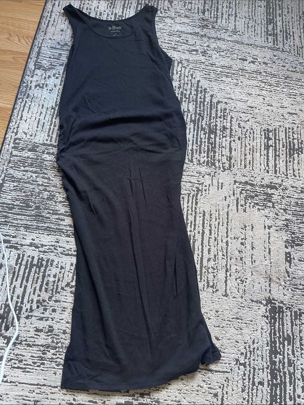 a:glow Black Ribbed Midi Tank Dress